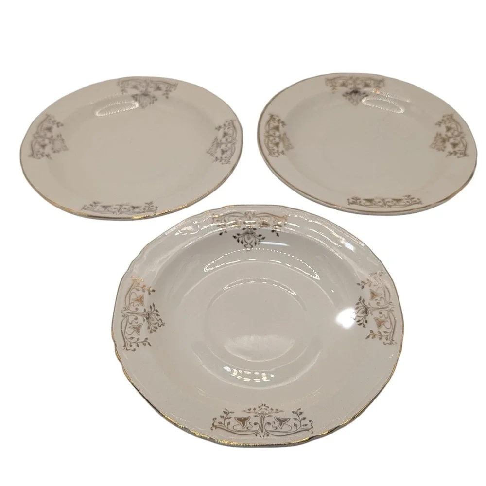 Vintage Crown Potteries Saucerers Metallic Gold Trim Mid Century Set of Three